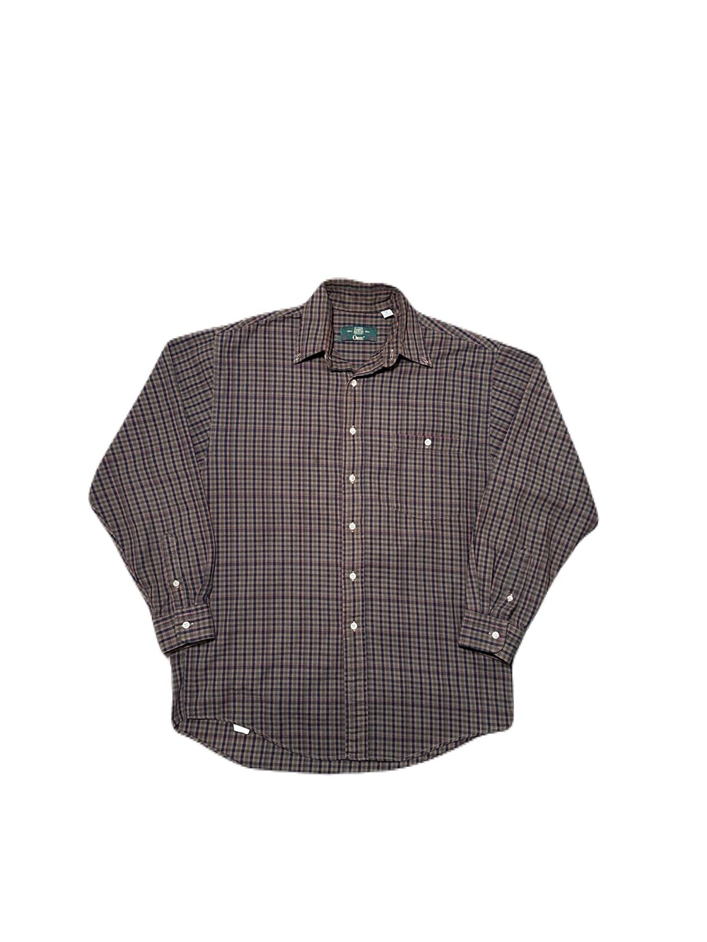 Vintage 90s Orvis Plaid Flannel Shirt M 100% Cotton Green Brown Navy